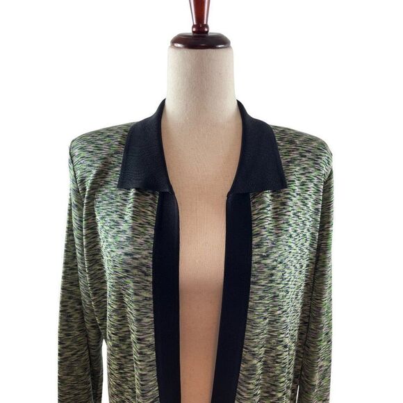 Exclusively Misook Collared Open Knit Cardigan Medium Spacedye Green Career - Picture 2 of 8